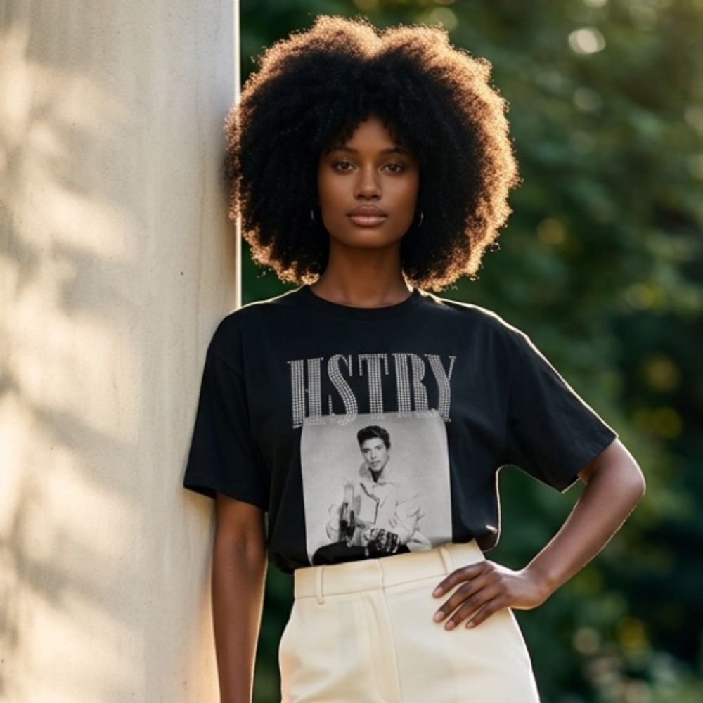 NWT Hstry By NAS ELVIS Black Short Sleeve Graphic Rhinestone Tee Shirt - Size 2X